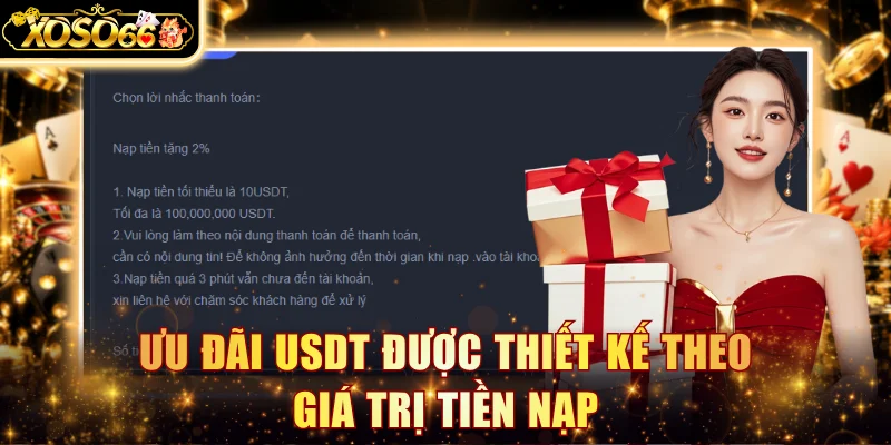 Ưu đãi USDT được thiết kế theo giá trị tiền nạp